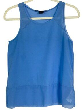French Connection Light Blue Mixed Media Sheer Mesh Layered Tank Top XS